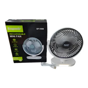 Ventilador Recarg c/Luz Led EP-V009 ECOPOWER