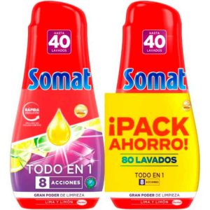 Somat Todo en 1 Gel Lavavajillas Pack Ahorro 2 x 40 Lavados Lima Limón